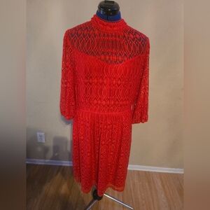 Lane Bryant Vibrant Red Lace Long Sleeve Dress